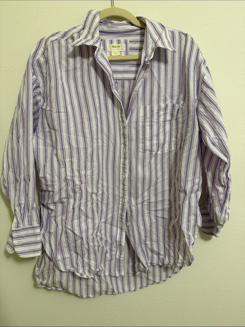 Maeve Lavender and White Striped Button-Down Shirt